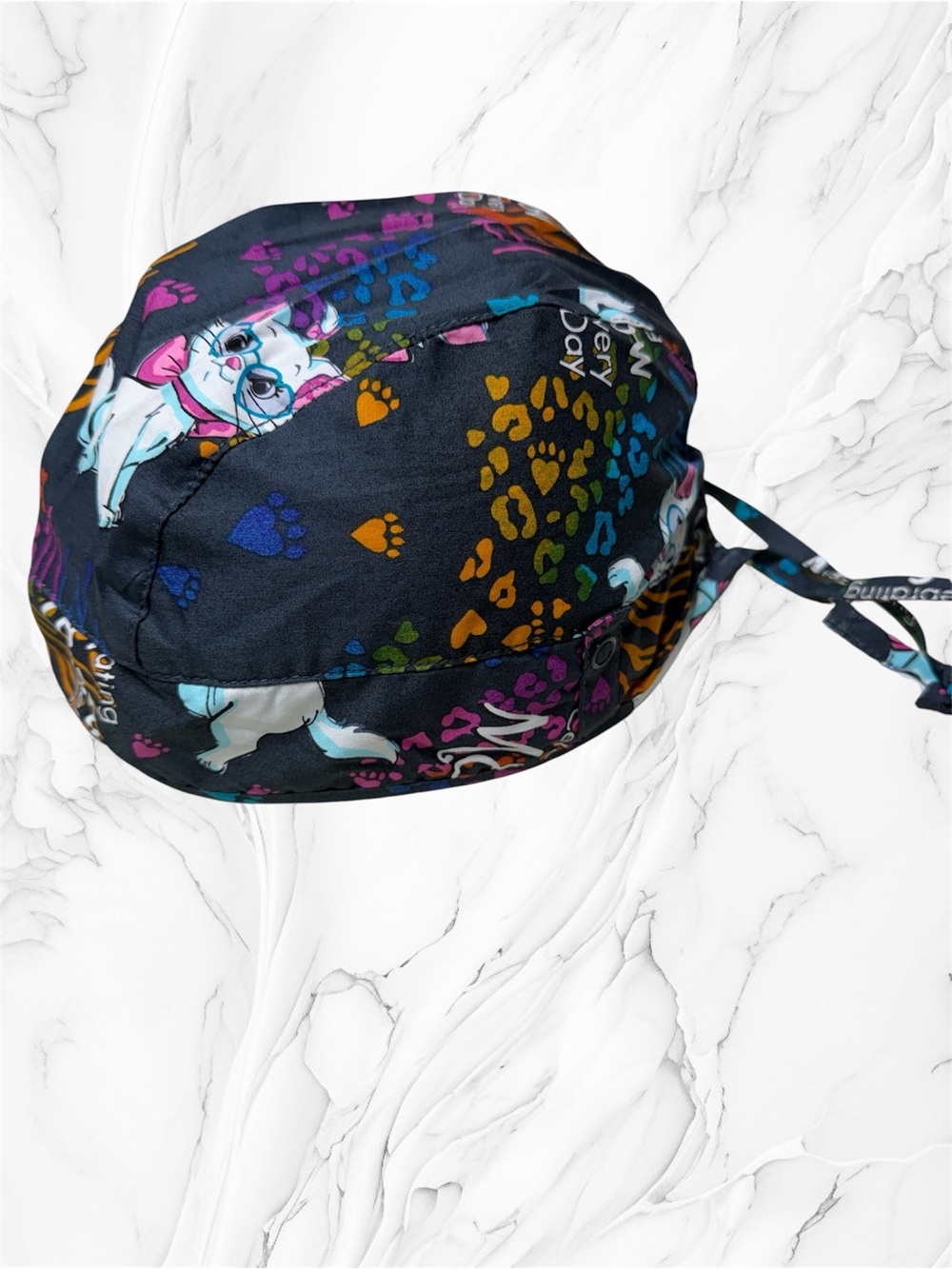 Tooniforms NWT Disney Aristocats Black Scrub Cap with Rainbow Print one size